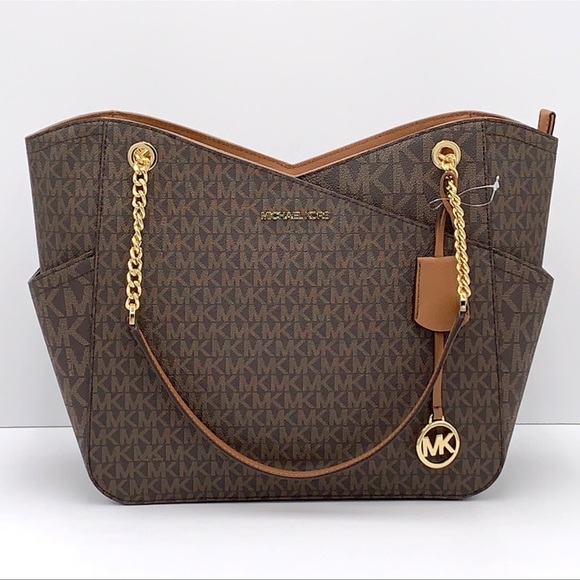 MICHAEL KORS LARGE X CHAIN LOGO SHOULDER BAG BROWN - Picture 3 of 16